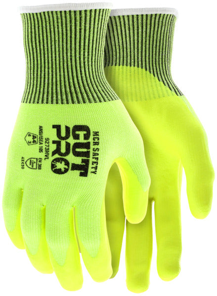 9273HV - MCR Safety CutPro® - 13 Gauge HyperMax® HPPE Shell - Cut Resistant Work Gloves - Nitrile Foam Coated Palm and Fingertips - Hi-Visibility