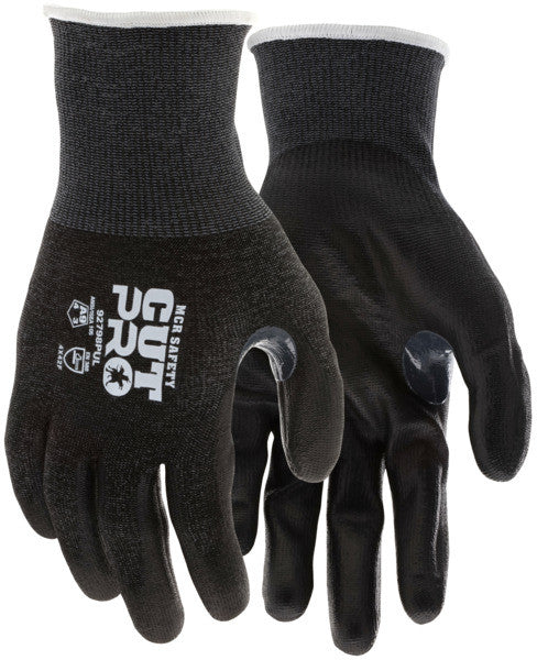 92798PU - MCR Safety Cut Pro® - 18 Gauge Black HyperMax® HPPE Shell - Polyurethane (PU) Coated Palm and Fingertips - Reinforced Thumb Crotch - Cut Resistant Work Gloves