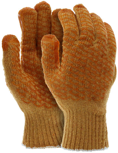 9675M - Honey Grip® Work Gloves - Orange Cotton/Polyester String Knit - PVC Honeycomb Criss-Cross Grip - Uncured PVC Adds Excellent Gripping Power