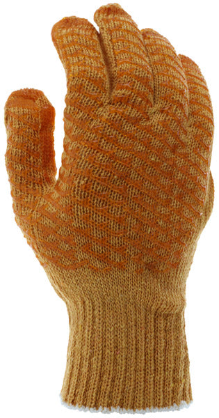 9675M - Honey Grip® Work Gloves - Orange Cotton/Polyester String Knit - PVC Honeycomb Criss-Cross Grip - Uncured PVC Adds Excellent Gripping Power