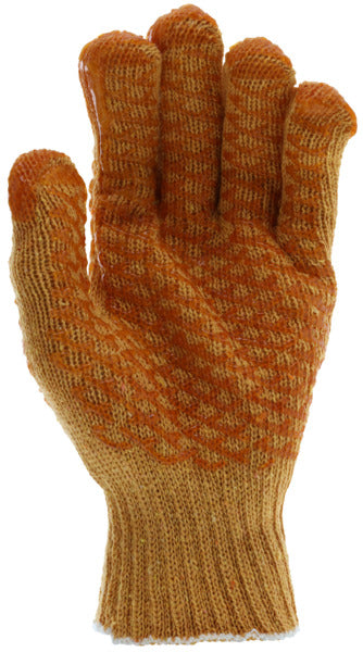 9675M - Honey Grip® Work Gloves - Orange Cotton/Polyester String Knit - PVC Honeycomb Criss-Cross Grip - Uncured PVC Adds Excellent Gripping Power