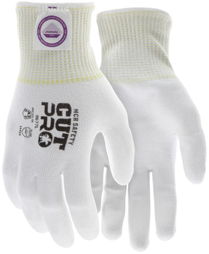 9677 - MCR Safety CutPro® - 13 Gauge Dyneema® Diamond Technology Shell - Cut Resistant Work Gloves - White Polyurethane (PU) Coated Palm and Fingertips - Micro-Particle Boosted High Strength Fiber Provides Cool-touch, Comfort and Maximum Durability