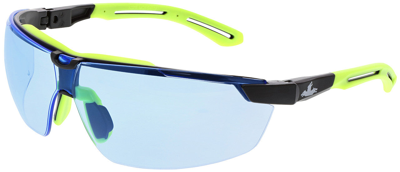 MCR Safety KD7R - Klondike® KD7R Series Half Frame Design with Integral TPR Brow Black Frame, Hi-Vis Lime TPR Temples Adjustable TPR Nose Pads Indoor/Outdoor UV-AF® Anti-Fog Lens 7-position lens angle adjustment — manufacturer image 2