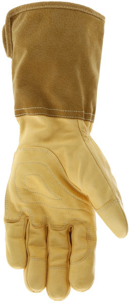 MU3644 - Mustang Rodeo CutPro® - Utility Leather Work Gloves - Premium A Grade Grain Goatskin - Double Palm - Sewn & Lined with DuPont™ Kevlar ® - 5 Inch Pigskin Leather Bell Cuff - Wing Thumb - This FR Glove has an Arc Rating of 24 cal/cm²