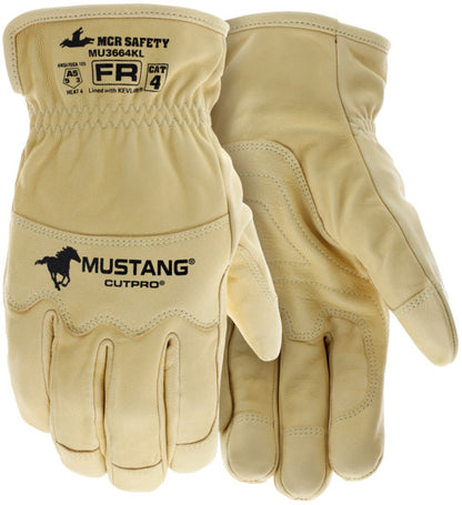 MU3664K - Mustang® HiDex - Leather Drivers Utility Work Gloves - Kevlar® Aramid Lined and Sewn - Premium Honey Gold Grain Goatskin - Reinforced Thumb and Index Finger - Wing Thumb and Double Palm Pattern - CAT4 FR Glove - Arc Rating of 50 cal/cm²