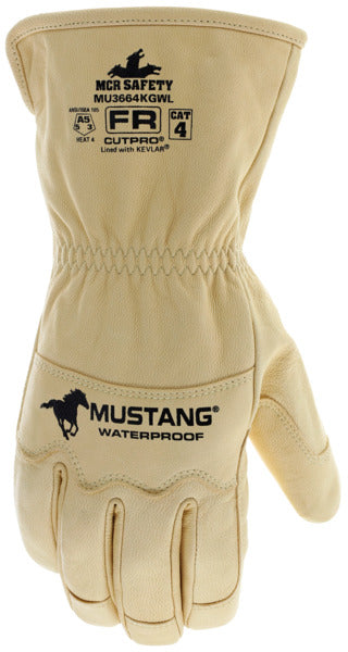 MU3664KGW - Mustang® HiDex Leather Utility Gloves - 4 Inch Gauntlet Cuff - Kevlar® Aramid Lined & Sewn - Waterproof Bladder - Premium A Grade Honey Gold Grain Goatskin - Reinforced Thumb & Index Finger - Double Palm - CAT4 FR - Arc Rating 50 cal/cm²