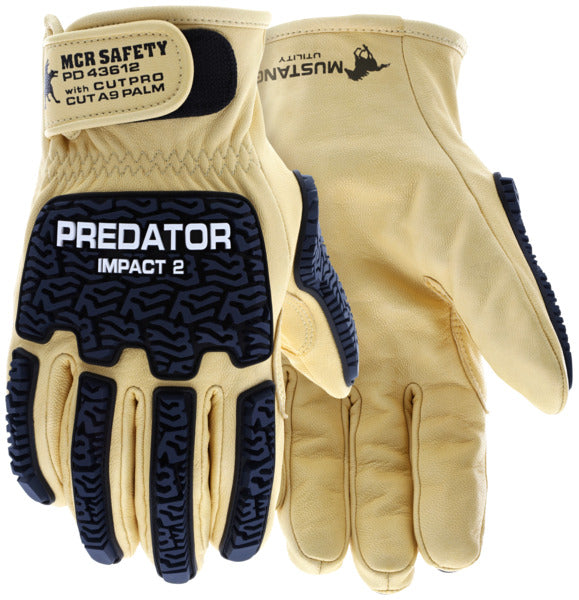 PD43612 - Predator® Mechanics Gloves - Grain Goatskin Leather - Kevlar® Aramid Cut Resistant Liner - TPR Back of Hand Protection - *NOTE ROLLING CHANGE* This glove is transitioning from Impact 1 to Impact 2 - See Details Below **