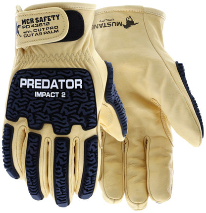 PD43612 - Predator® Mechanics Gloves - Grain Goatskin Leather - Kevlar® Aramid Cut Resistant Liner - TPR Back of Hand Protection - *NOTE ROLLING CHANGE* This glove is transitioning from Impact 1 to Impact 2 - See Details Below **