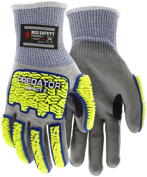 PD6951 - Predator® Mechanics Work Glove - Impact Resistant Glove - Cut Resistant HyperMax® HPPE Shell - Tire Tread TPR Back, Fingers, Thumb - Polyurethane Palm - Reinforced Thumb Crotch - **Updated Puncture Score is Level 3 Some inventory marked 4**