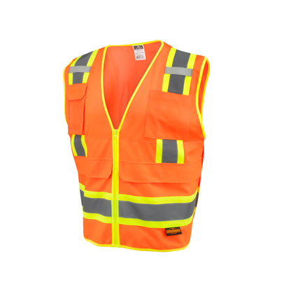 Radians SV69-2 - Two Tone Type R Class 2 Mesh/Solid Surveyor Vest with Plan/Tablet Pocket - Hi-Vis Orange