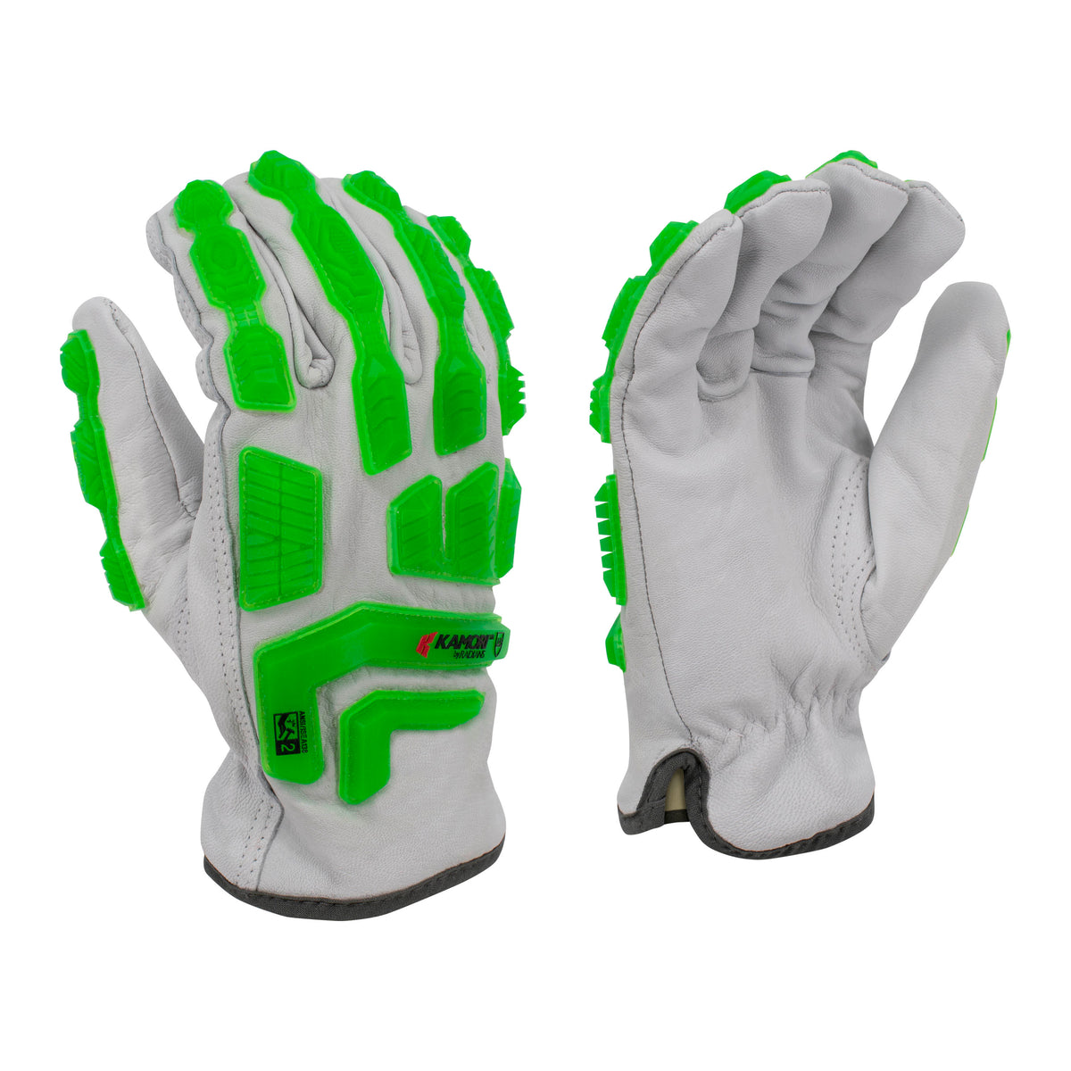 Radians RWG50 - KAMORI®Cut Protection Level A5 Work Glove with TPR Overlays - Gray / Hi-Vis Green
