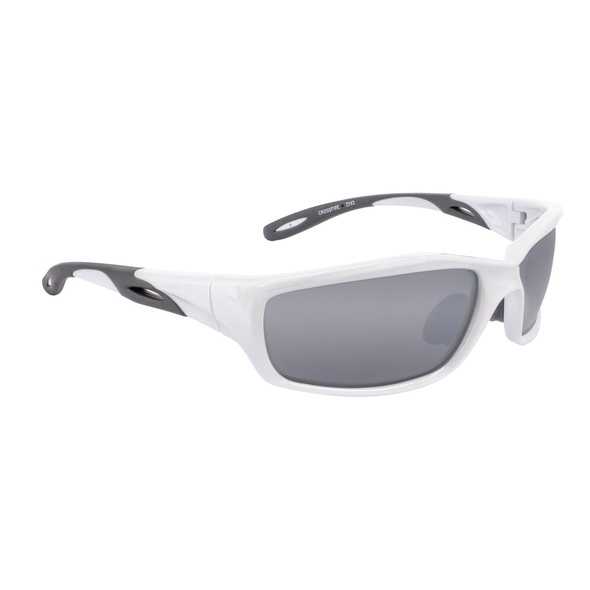Crossfire INFINITY - Premium Safety Eyewear - Crystal Black Frame - Smoke Lens - Pearl White / Silver Mirror