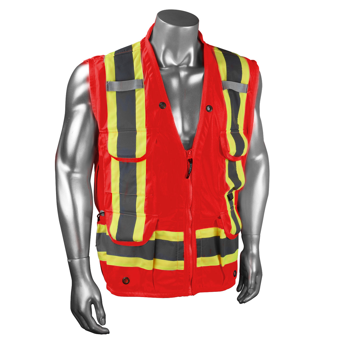 Radians SV030X-1 - Heavy Duty 10-Pocket Cruiser Vest with Back Pouch X-Back - Red