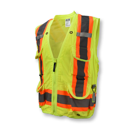 Radians SV030X-2 - Heavy Duty 10-Pocket Cruiser Vest with Back Pouch X-Back - Hi Vis Green - Hi-Vis Green