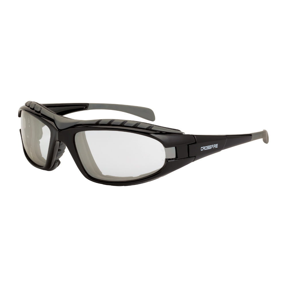 Crossfire DIAMONDBACK - Foam Lined Safety Eyewear - Matte Black Frame - Clear Anti-Fog Lens - Shiny Black / I/O AF