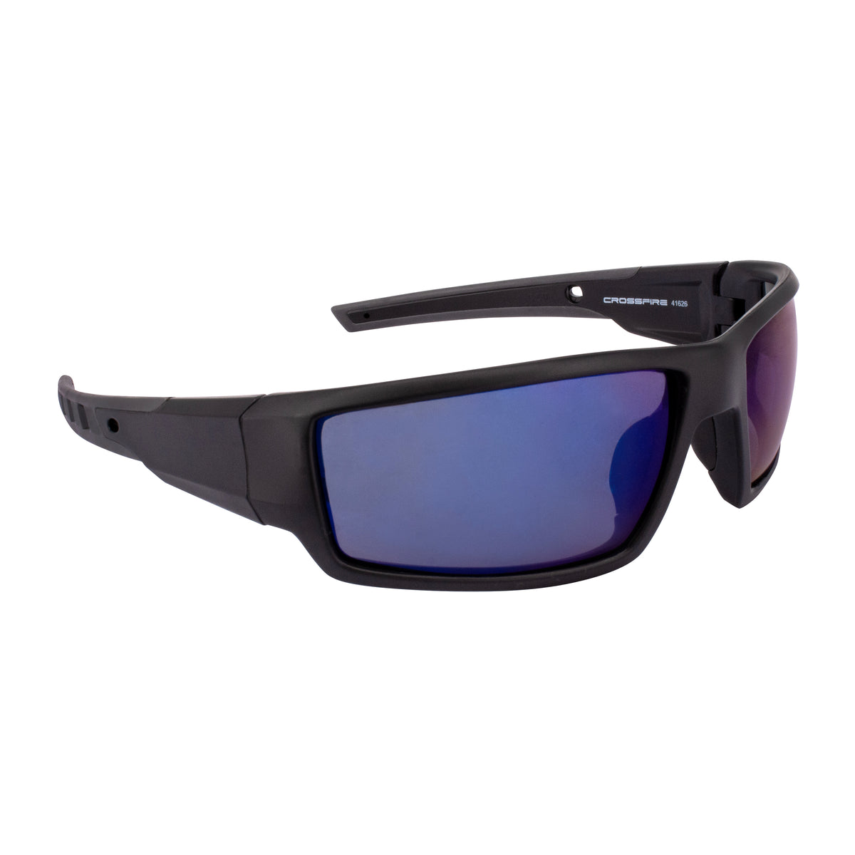 Crossfire CUMULUS - Premium Safety Eyewear - Aluminum Gray Frame - Amber Lens - Matte Black / Blue Mirror