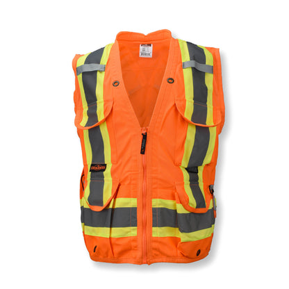 Radians SV030X-2 - Heavy Duty 10-Pocket Cruiser Vest with Back Pouch X-Back - Hi Vis Green - Hi-Vis Orange