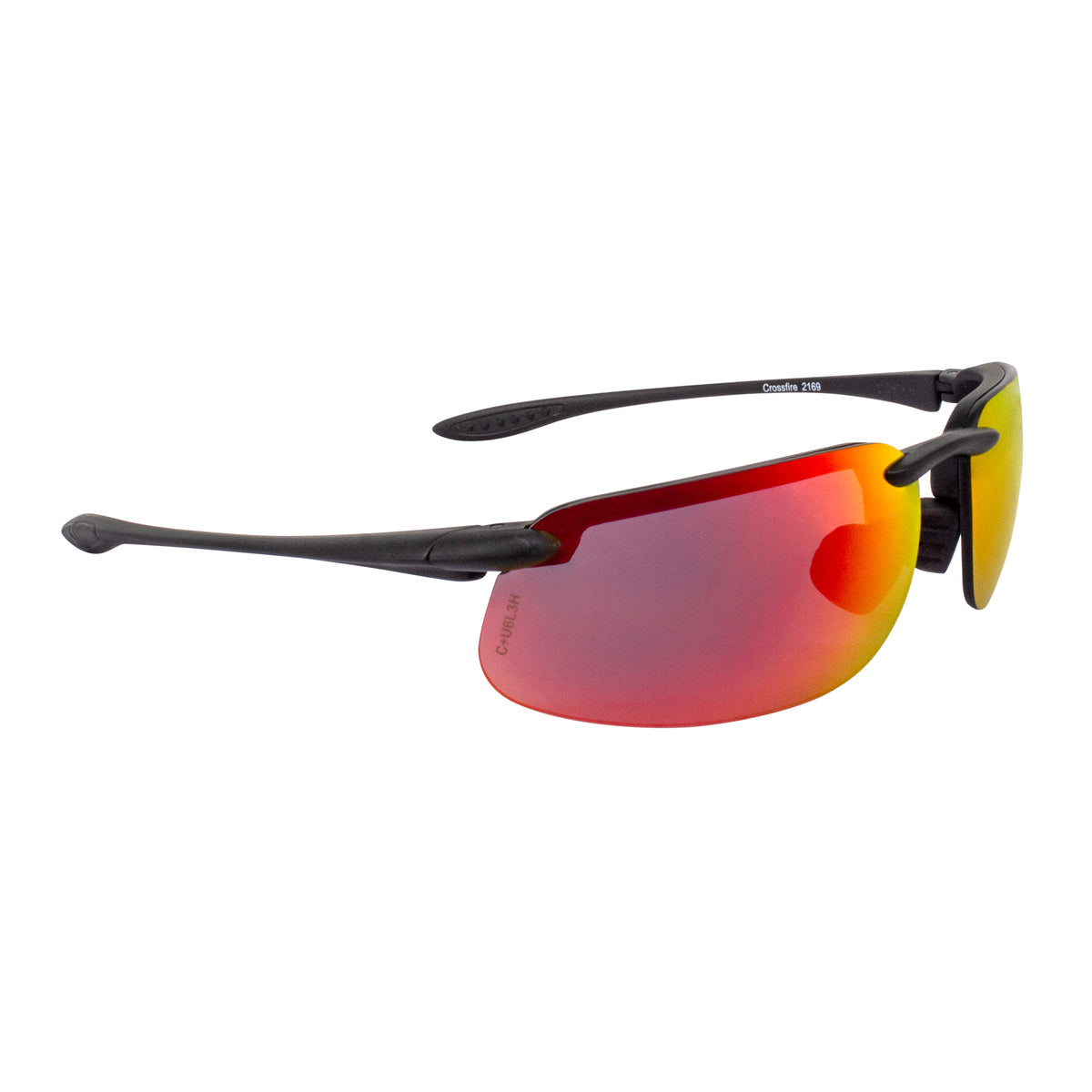 Crossfire ES4 - Premium Safety Eyewear - Crystal Black Frame - Polarized Silver Mirror Lens - Matte Black / HD Red Mirror