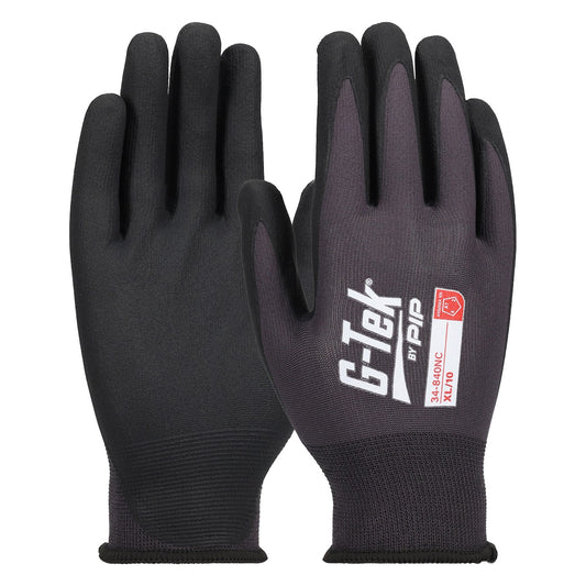 G-Tek 34-840NC Premium Seamless Knit Nylon/Spandex Short Cuff Glove with Foam Nitrile Coating on Palm & Fingers - Touchscreen