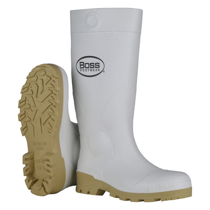 Boss 380-900 16" White PVC Plain Toe Boot
