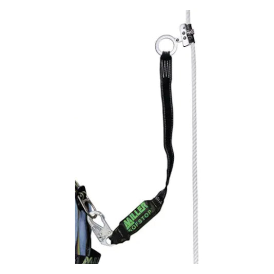 Miller 8175SLS-Z7/3FTYL Stainless‑Steel Trailing Rope Grab with Attached Sofstop® Shock‑Absorbing Lanyard