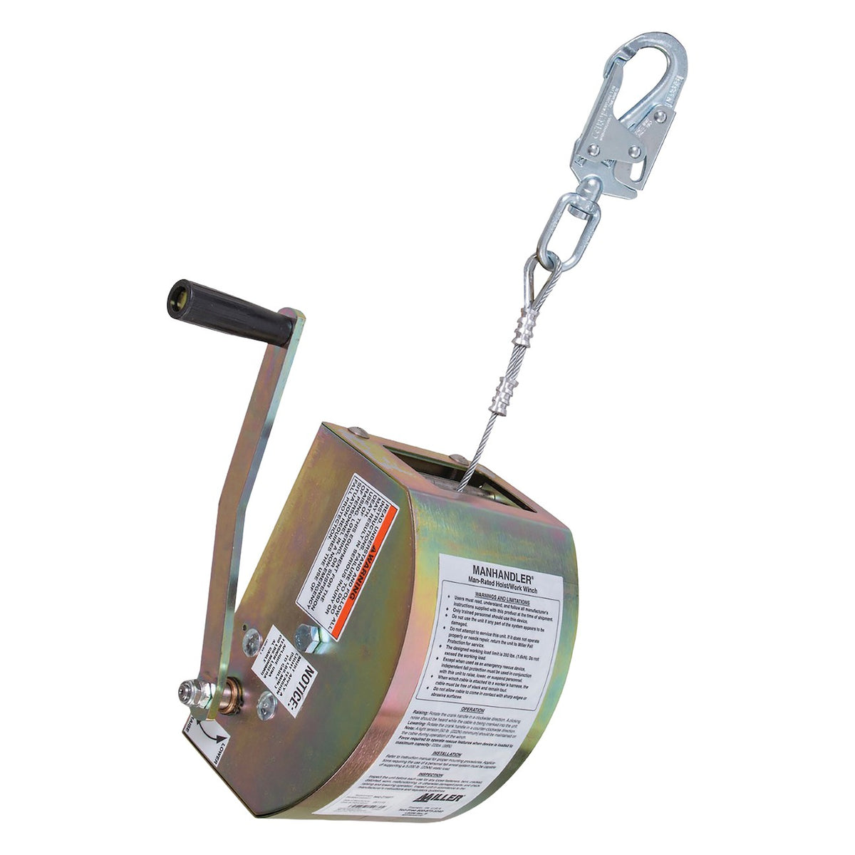 Miller 8442-Z7 Hoist/Winch with Integrated Mounting Bracket, Pulley, Carabiner, and Galvanized Steel Lifeline