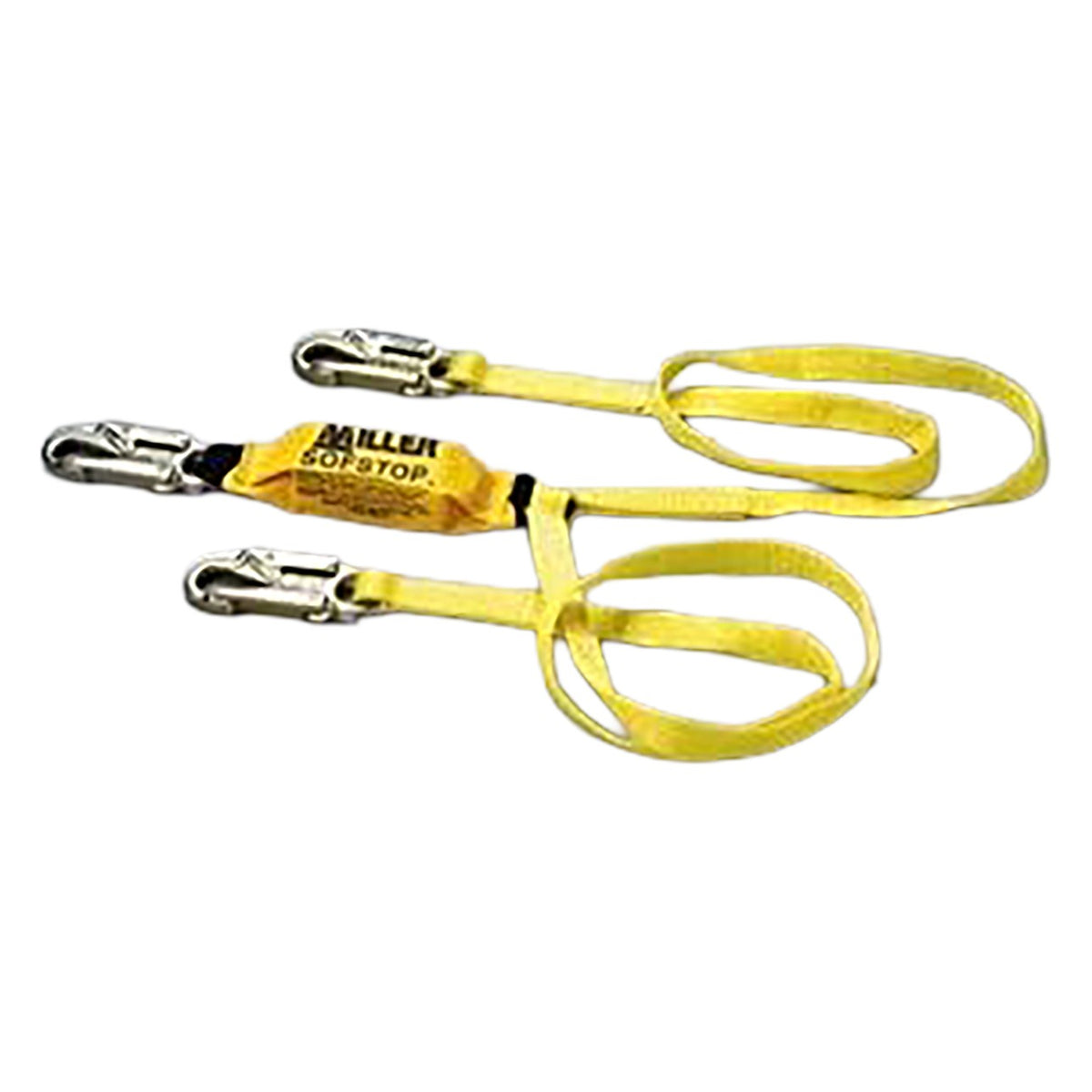 Miller 8798RVC/6FTYL Double Leg Lanyard with SofStop® Energy Absorber Pack, Steel Locking Snap Hook and Steel Locking Rebar Hooks