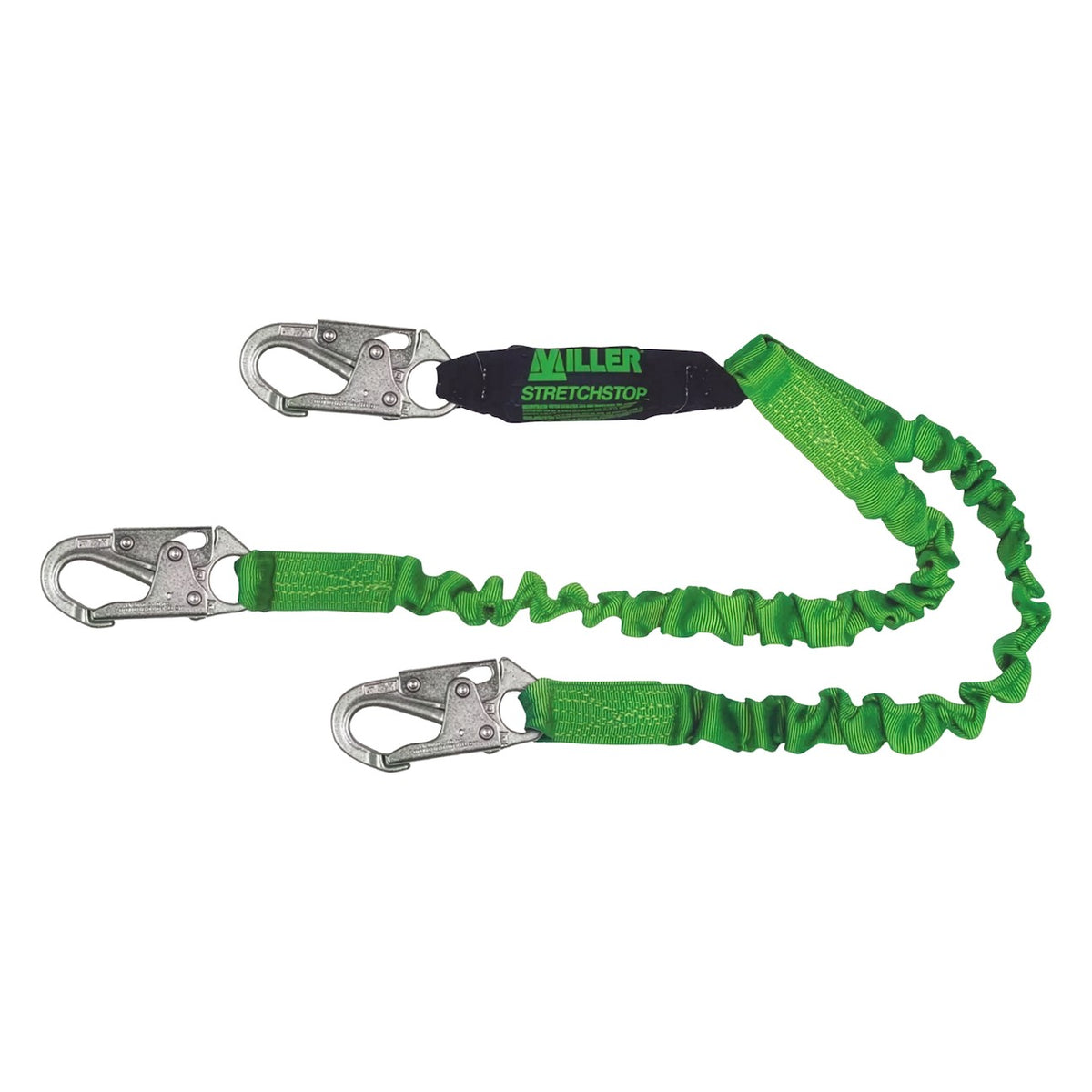 Miller 8798SS-Z7/6FTGN Double Leg Stretchable Lanyard with SofStop® Energy Absorber Pack and Steel Locking Snap Hooks
