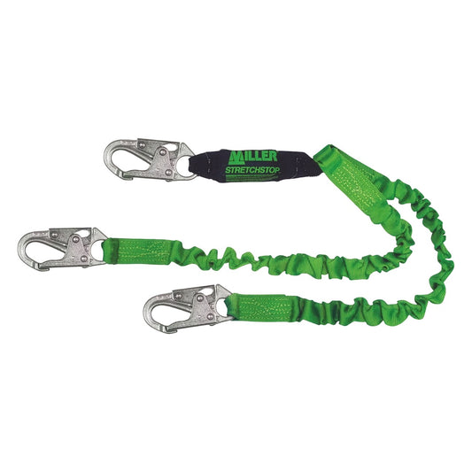 Miller 8798SS-Z7/6FTGN Double Leg Stretchable Lanyard with SofStop® Energy Absorber Pack and Steel Locking Snap Hooks