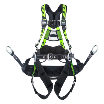 Miller AAT-QCBC Premium Tower Climbing Harness with Lightweight Aluminum Hardware, 5 Points of Adjustment, Back/Front/Side D-Rings, Removable Belt, Removable Bos'n Chair and Quick-Connect Chest & Leg Buckles