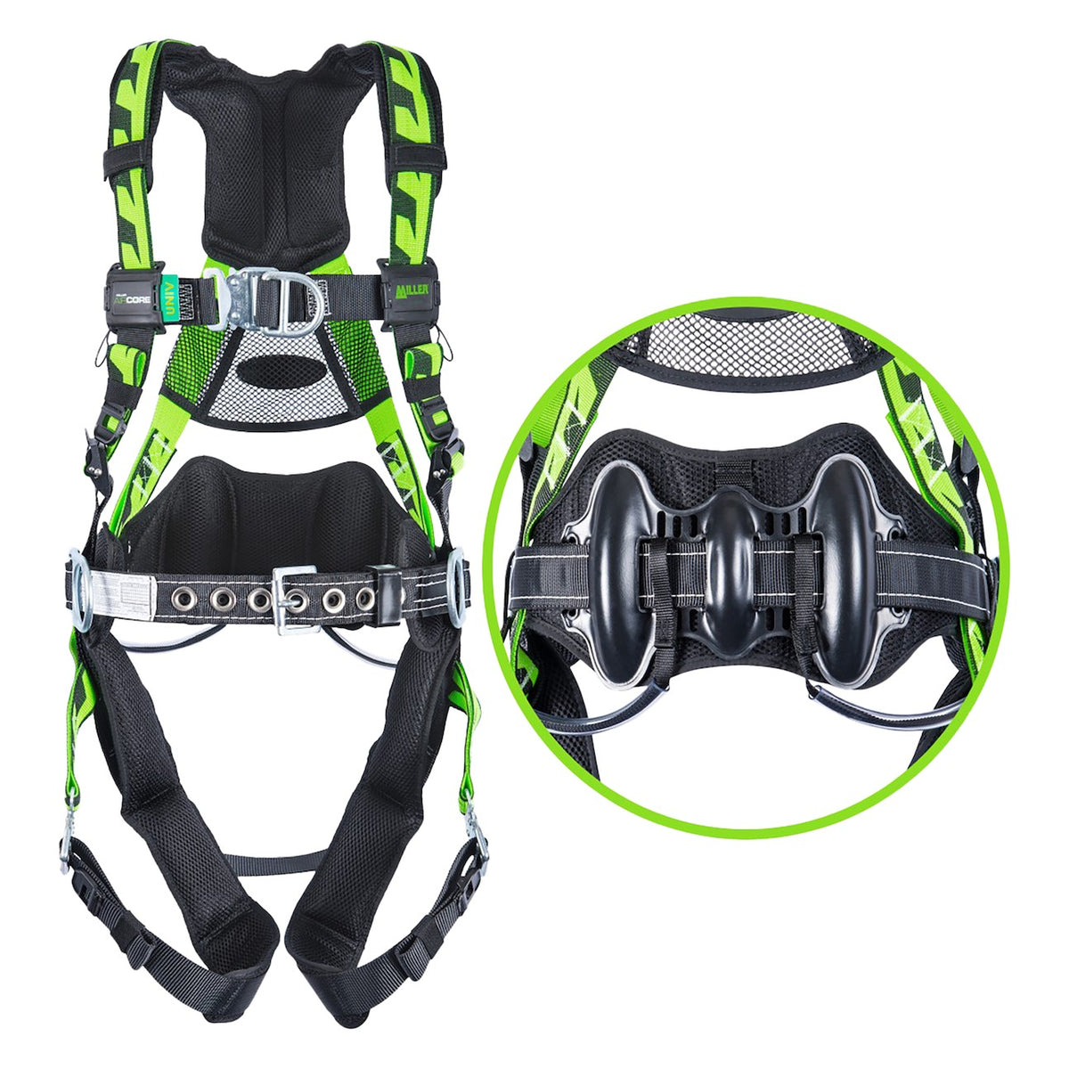 Miller ACFW-QCBDP Premium Wind Turbine Full-Body Harness with Aluminum Hardware, Front/Side/Back D-Rings, Quick-Connect Chest & Leg Buckles and Lumbar Pad