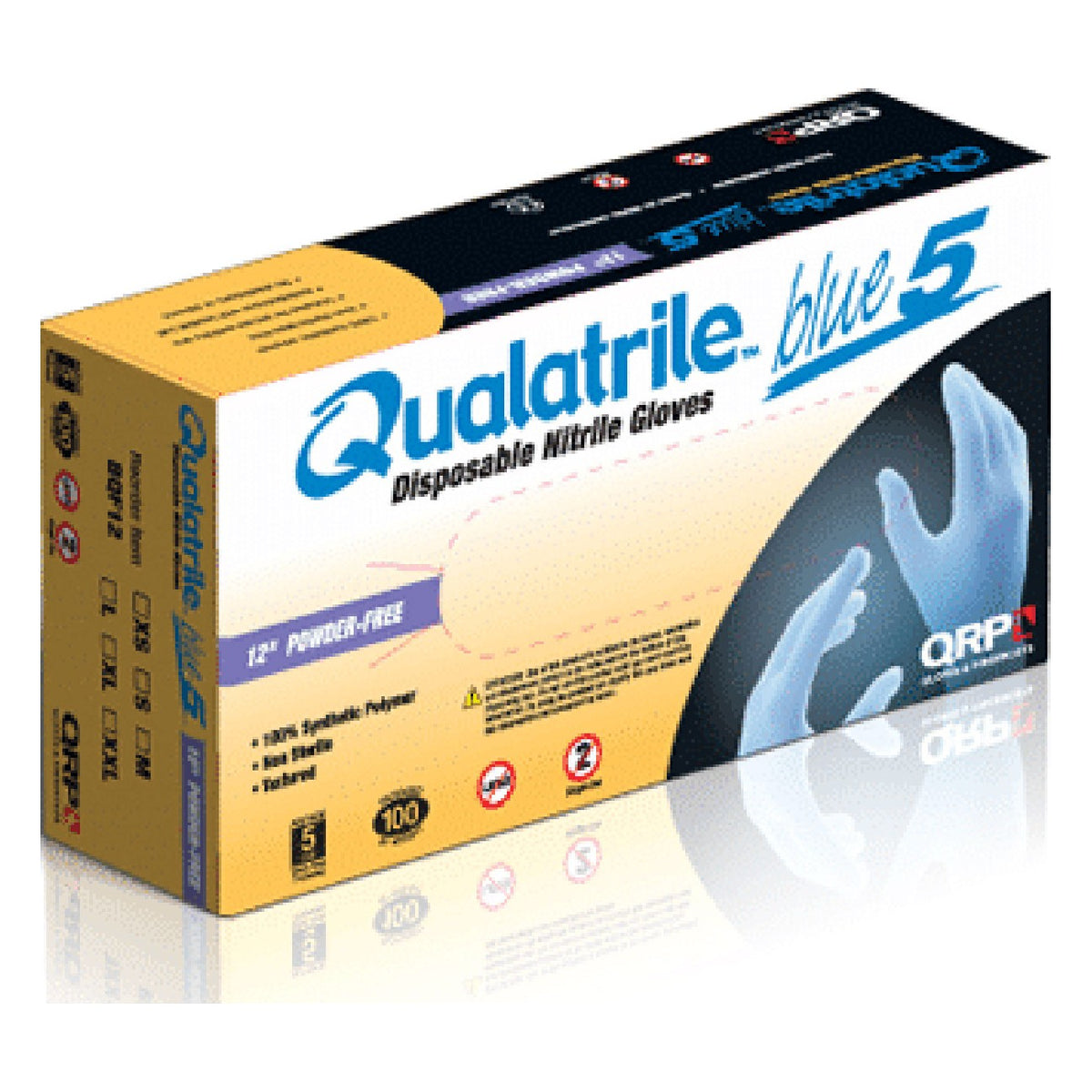 QRP BQF12 Disposable Nitrile Glove, Powder Free with Textured Grip - 5 mil