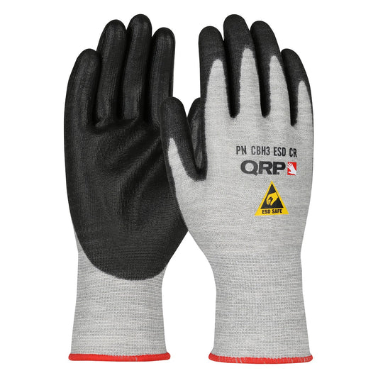 QRP CBH3ESDCR ESD Safe Seamless Knit Cut Resistant Glove with Polyurethane Coated Palm & Fingers