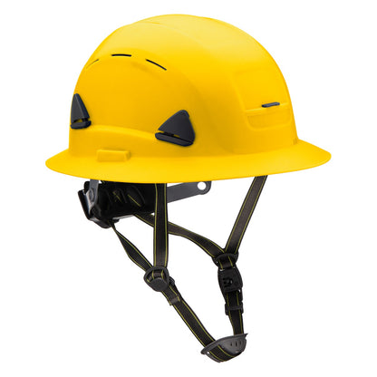 Fibre-Metal CSH130 Type II Vented, Full Brim Industrial Climbing Helmet with HDPE Shell, 8-Point Textile Suspension, Wheel Ratchet Adjustment and a 4-Point Chinstrap