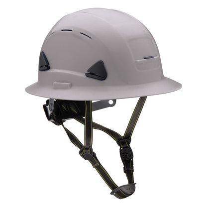 Fibre-Metal CSH130 Type II Vented, Full Brim Industrial Climbing Helmet with HDPE Shell, 8-Point Textile Suspension, Wheel Ratchet Adjustment and a 4-Point Chinstrap
