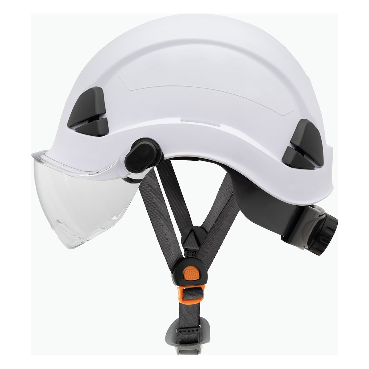 Fibre-Metal FSH100 Type I Non-Vented, Industrial Climbing Helmet with PC/ABS Shell, 6-Point Nylon Suspension, Wheel Ratchet Adjustment, Chinstrap and Pre-Installed PC Visor