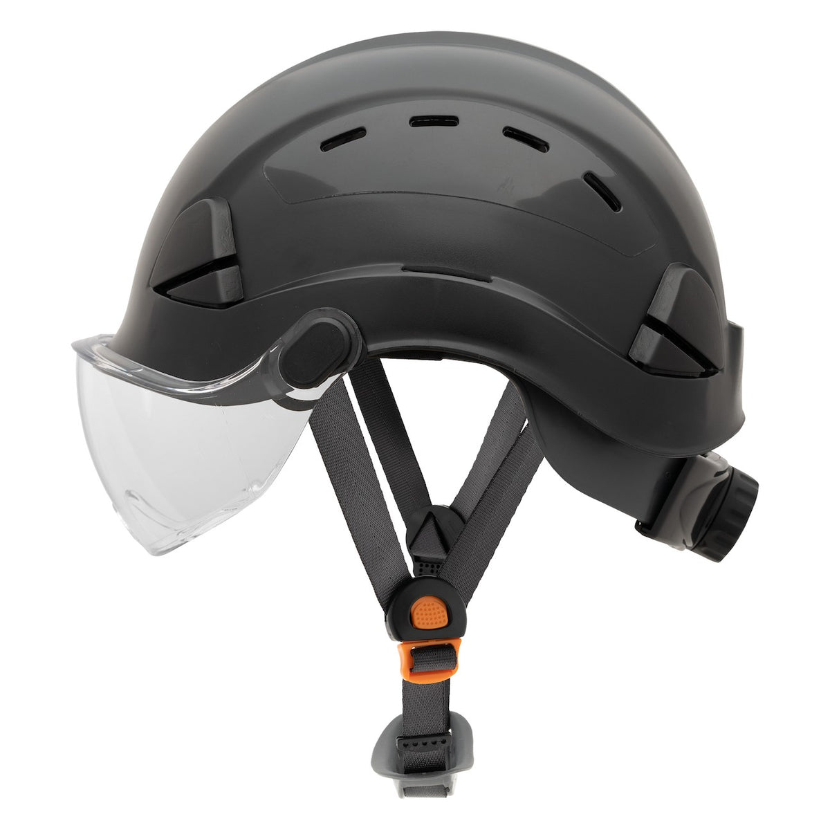 Fibre-Metal FSH110 Type I Vented, Industrial Climbing Helmet with PC/ABS Shell, 6-Point Nylon Suspension, Wheel Ratchet Adjustment, Chinstrap and Pre-Installed PC Visor