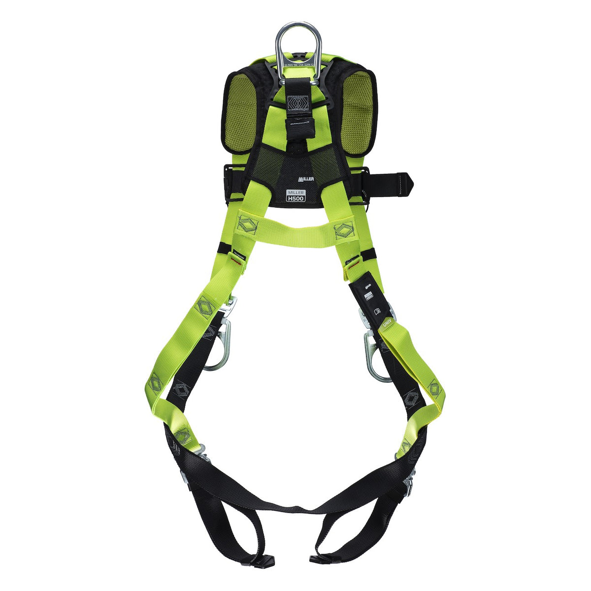Miller H5IC22202 Full-Body General Safety Harness, with 5 Points of Adjustment, with Lightweight Aluminum Back / Side D-Rings, and Quick-Connect Chest & Leg Buckles