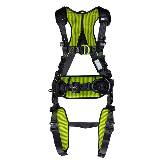 Miller H7CC3A Construction Comfort Full-Body Harness with Aluminum Hardware, 5 Points of Adjustment, Front/Side/Back D-Rings, Belt and Quick-Connect Chest & Leg Buckles