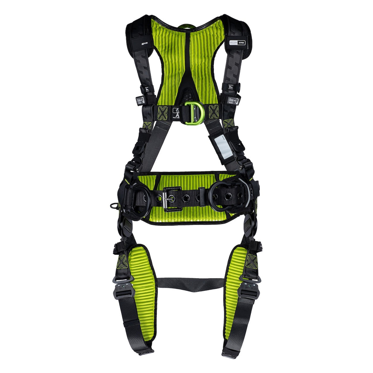 Miller H7CC3AS Construction Comfort Full-Body Harness with Aluminum Hardware, 5 Points of Adjustment, Front/Side/Back & Shoulder D-Rings, Belt and Quick-Connect Chest & Leg Buckles