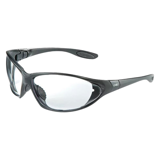Uvex S0600 Full Frame Safety Glasses with Black Frame, Foam Padding, Clear Lens with Hardcoat