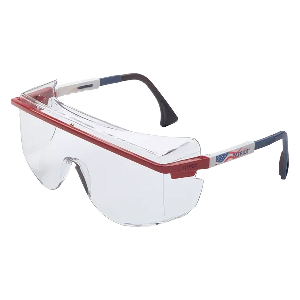 Uvex S2530C OTG Rimless Safety Glasses with Red/White/Blue Temple and Clear Lens with Anti-Fog Coating