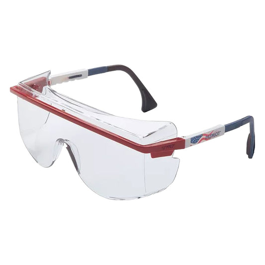 Uvex S2530C OTG Rimless Safety Glasses with Red/White/Blue Temple and Clear Lens with Anti-Fog Coating