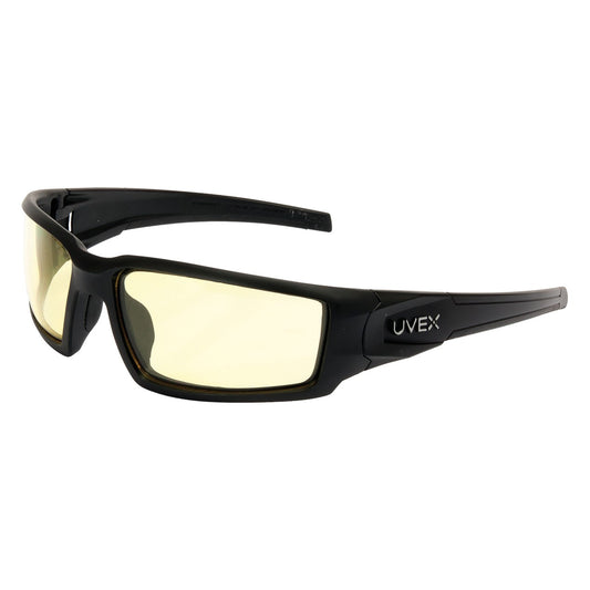 Uvex S2942HS Full Frame Safety Glasses with Matte Black Frame, Amber Lens with Hydroshield® Anti-Fog Coating