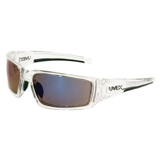 Uvex S2975 Full Frame Safety Glasses with Clear Ice Frame, Blue Mirror Anti-Scratch and Hardcoat Lens