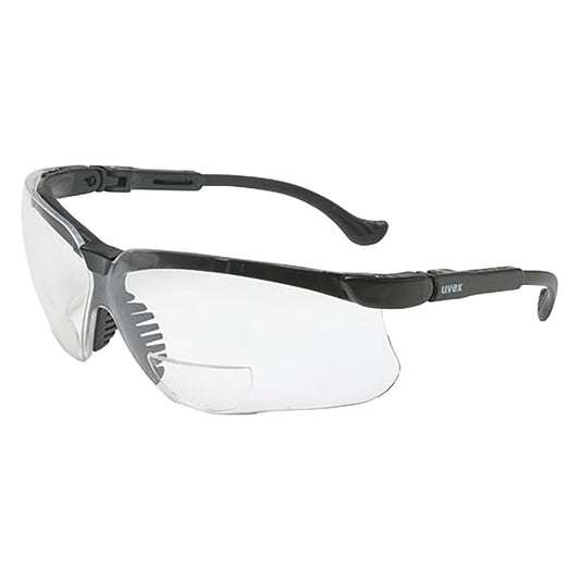 Uvex S3764 Semi-Rimless Safety Glasses with Black Frame, Clear Lens and Anti-Scratch Coating - +3.00 Diopter