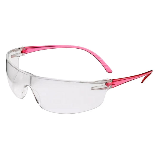Uvex SVP208 Rimless Safety Glasses with Pink Frame, Clear Lens with Anti-Fog Coating