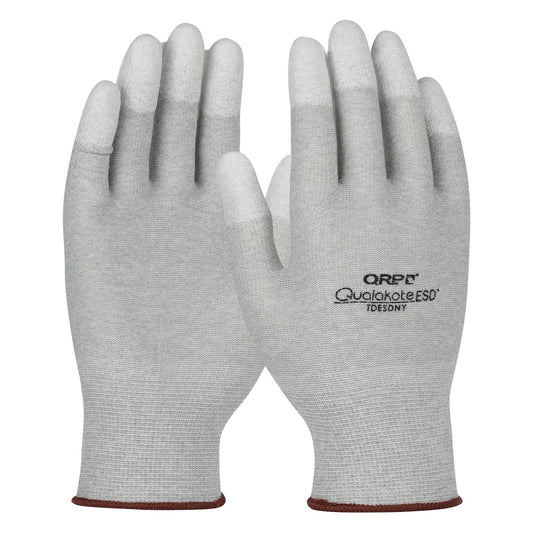 QRP TDESDNY Seamless Knit Nylon/Carbon Fiber 15 Gauge Electrostatic Dissipative (ESD) Glove with Polyurethane Coated Grip on Fingertips