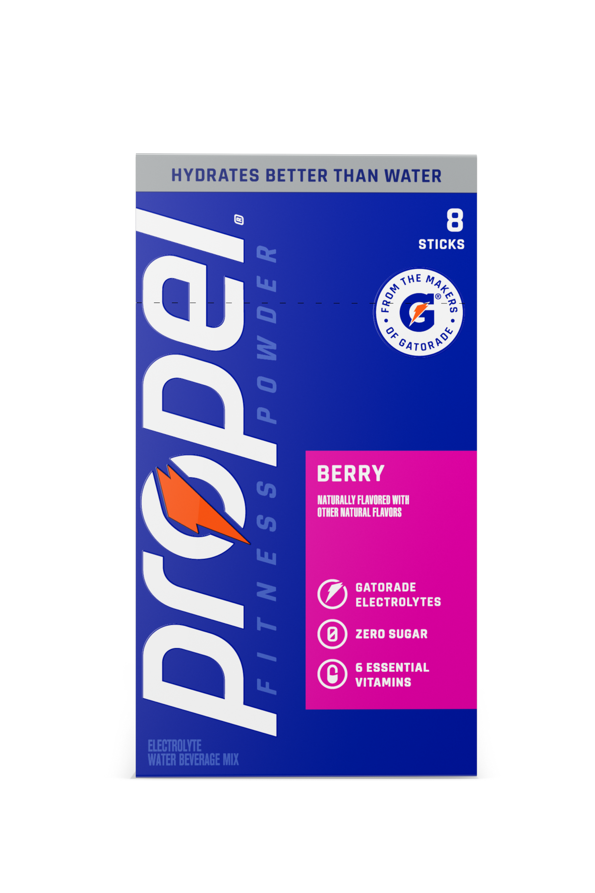Propel Berry electrolyte powder 8-stick carton and single stick