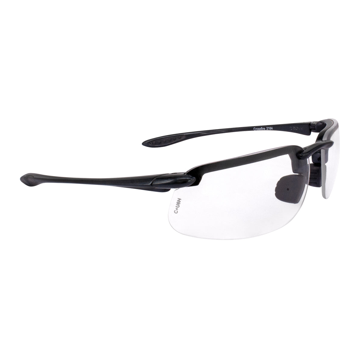 Crossfire ES4 - Premium Safety Eyewear - Crystal Black Frame - Polarized Silver Mirror Lens - Shiny Pearl Gray / Clear